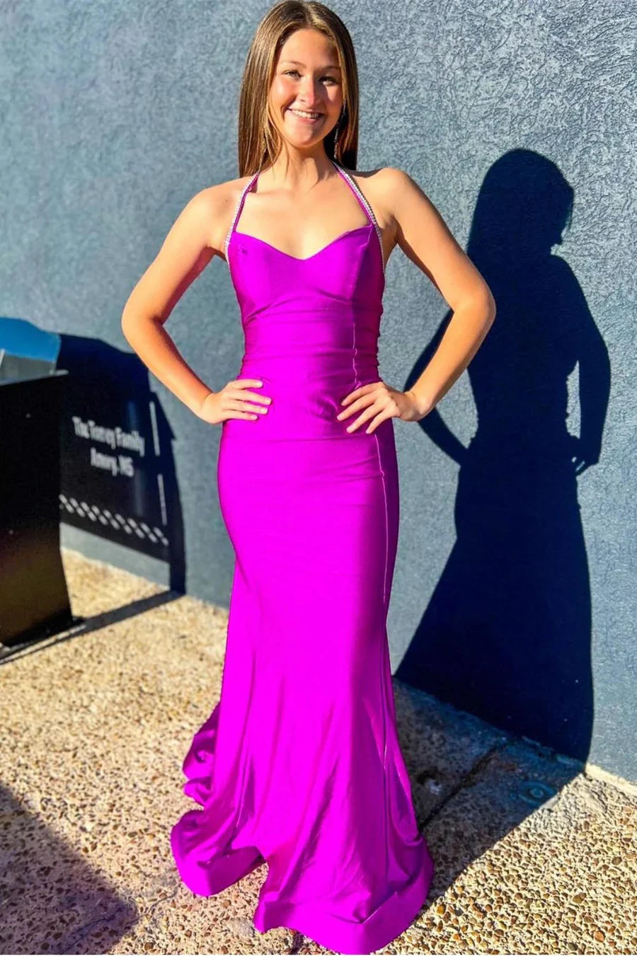 Sexy Royal Blue Mermaid Open Back Long Satin Prom Dress