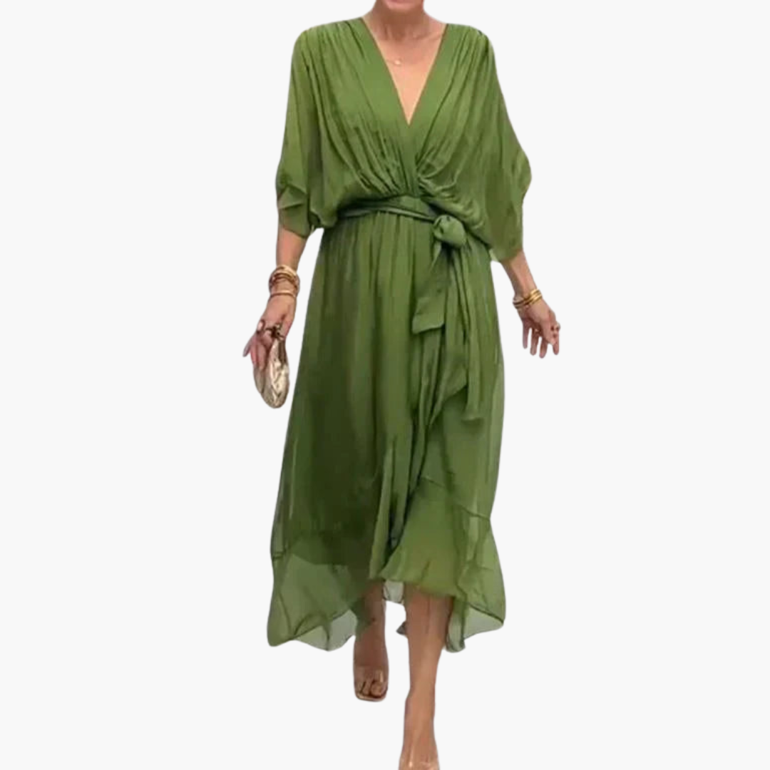 Indie | Women’s V-Neck Chiffon Dress Green