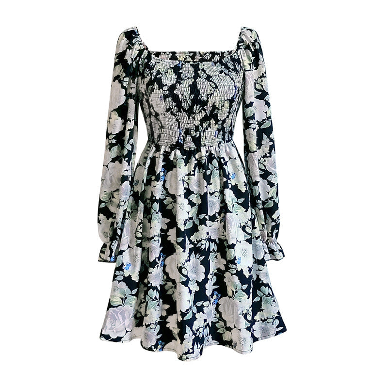 Floral Square Neck Smocked Bodice Long Sleeve Mini Dress 5