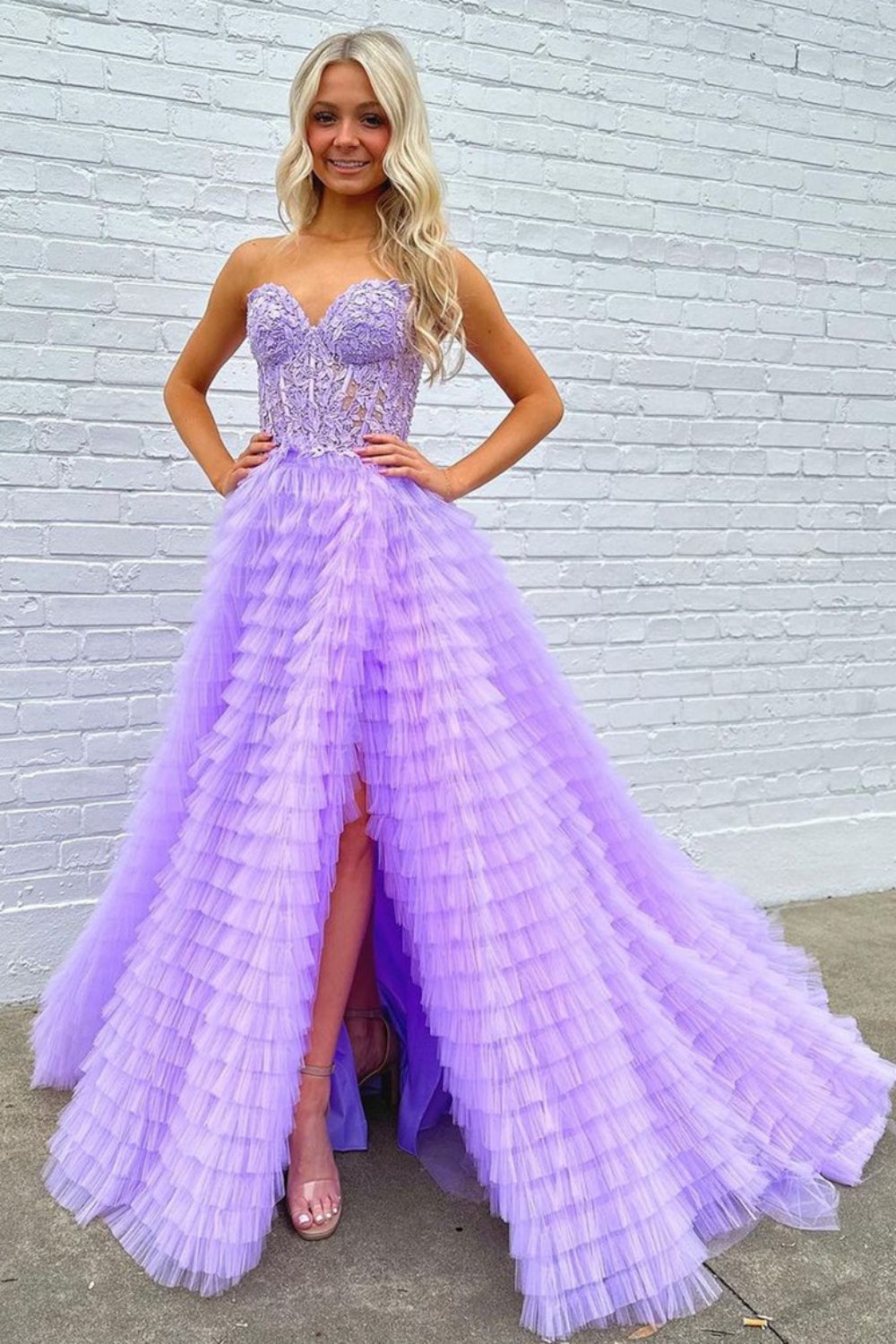 Trendy A Line Sweetheart Blue Corset Prom Dress with Appilques Ruffles