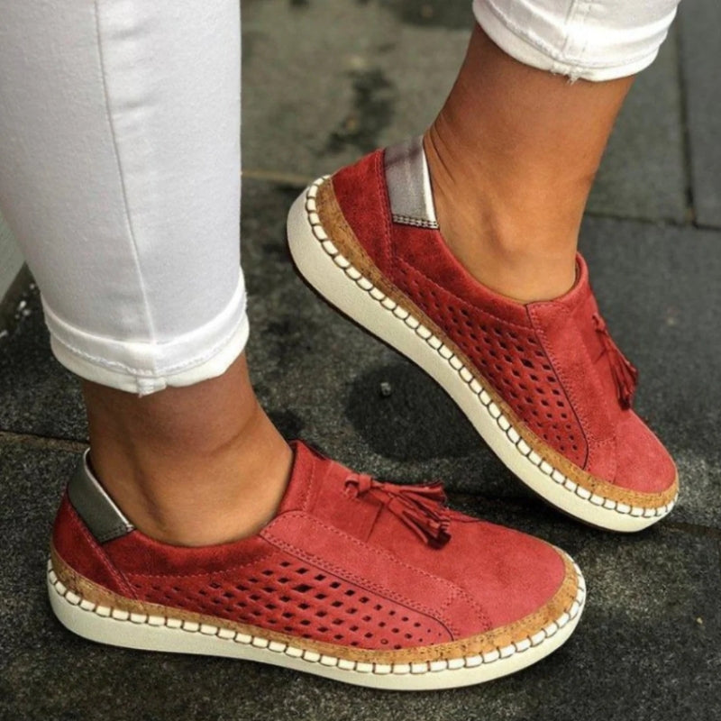 Perforated Suede Look Tassel Slip On Sneakers