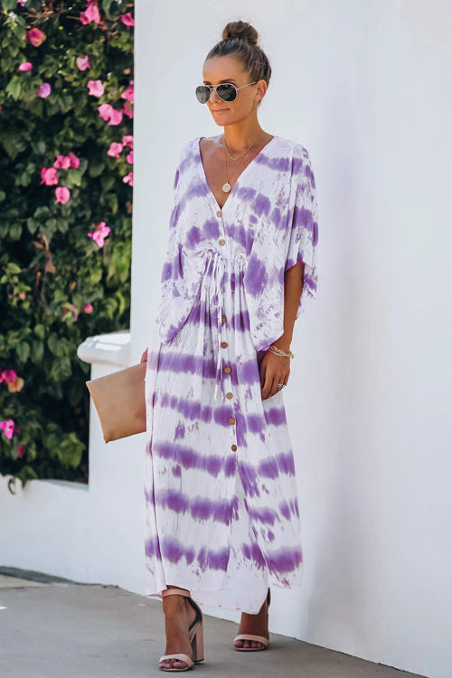 On My Mind Tie-Dye Button Up Maxi Dress - 2 Colors Purple
