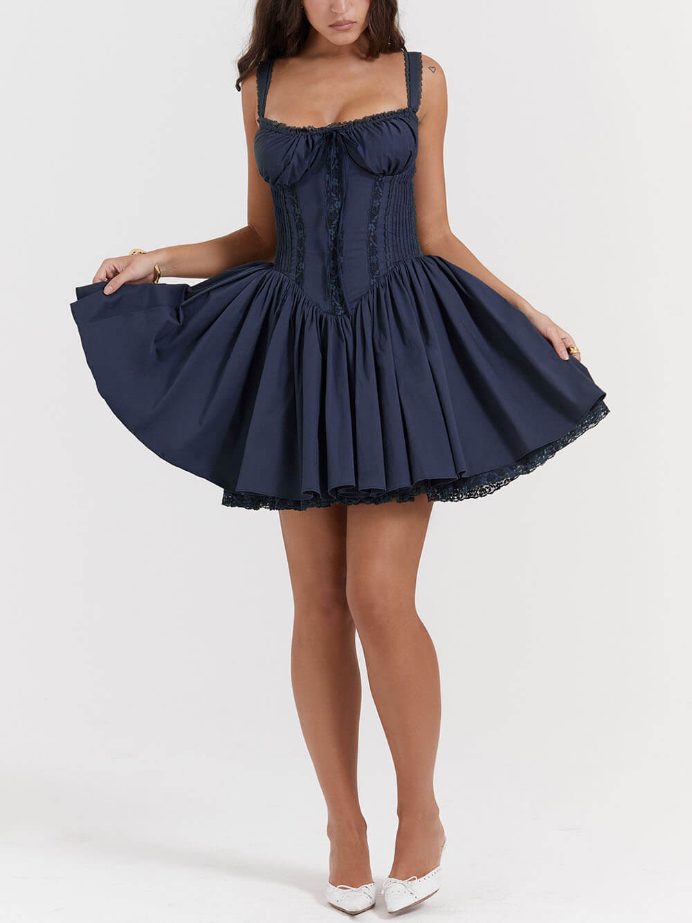 Corset Lace Trim Fit and Flare Mini Dress