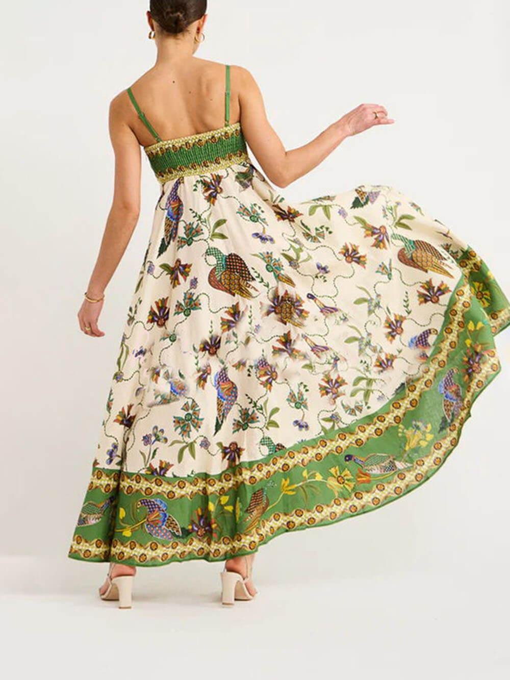 Botanical Border Print Square Neck Empire Waist Pocket Maxi Dress 5