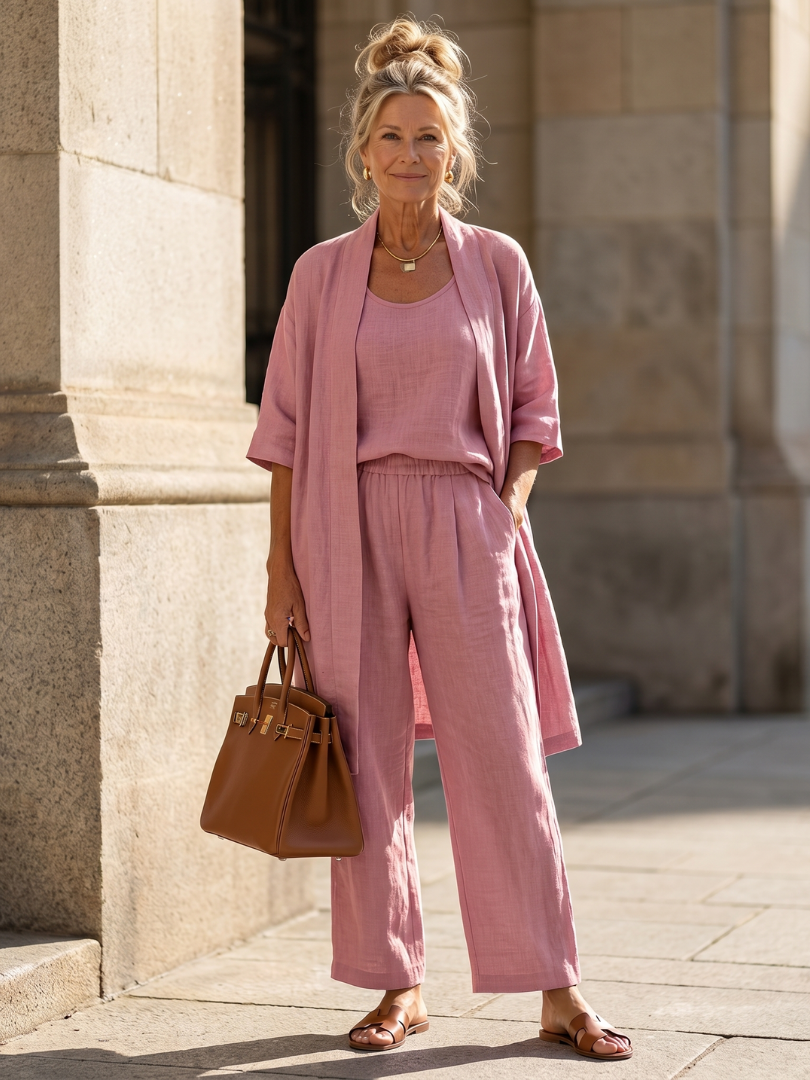 Tank Wide Leg Pants and Longline Kimono Three Piece Set