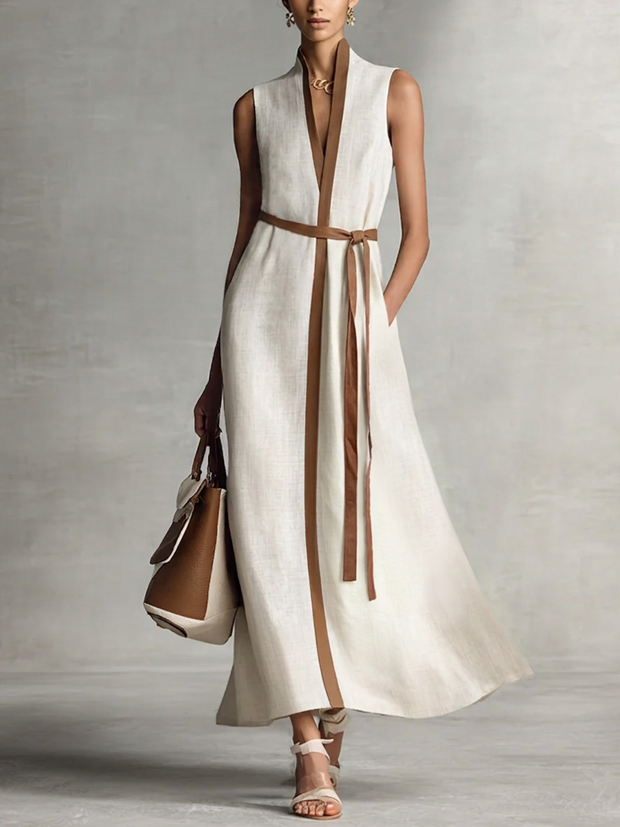 Sleeveless Wrap Tie Waist Maxi Dress