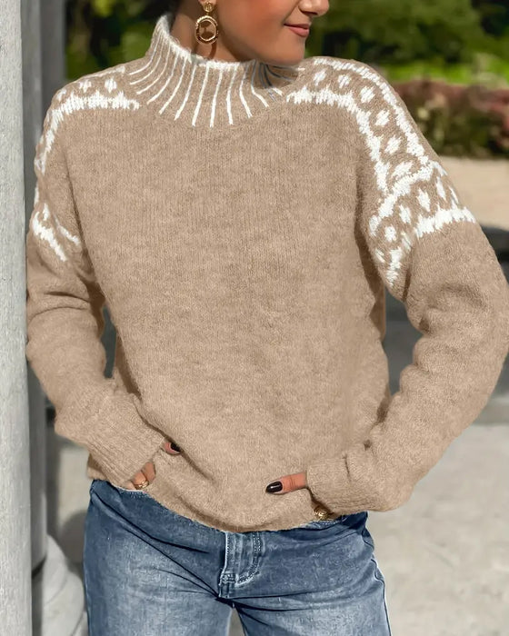 Fair Isle Yoke Mock Neck Oversized Sweater