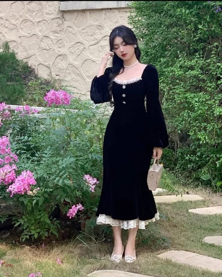 Black Velvet Prom Dress Black Evening Dress Formal Prom Gown