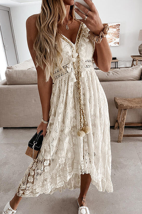 Come To Me Lace Tassel High-Low Maxi Dress - 2 Colors - View 3