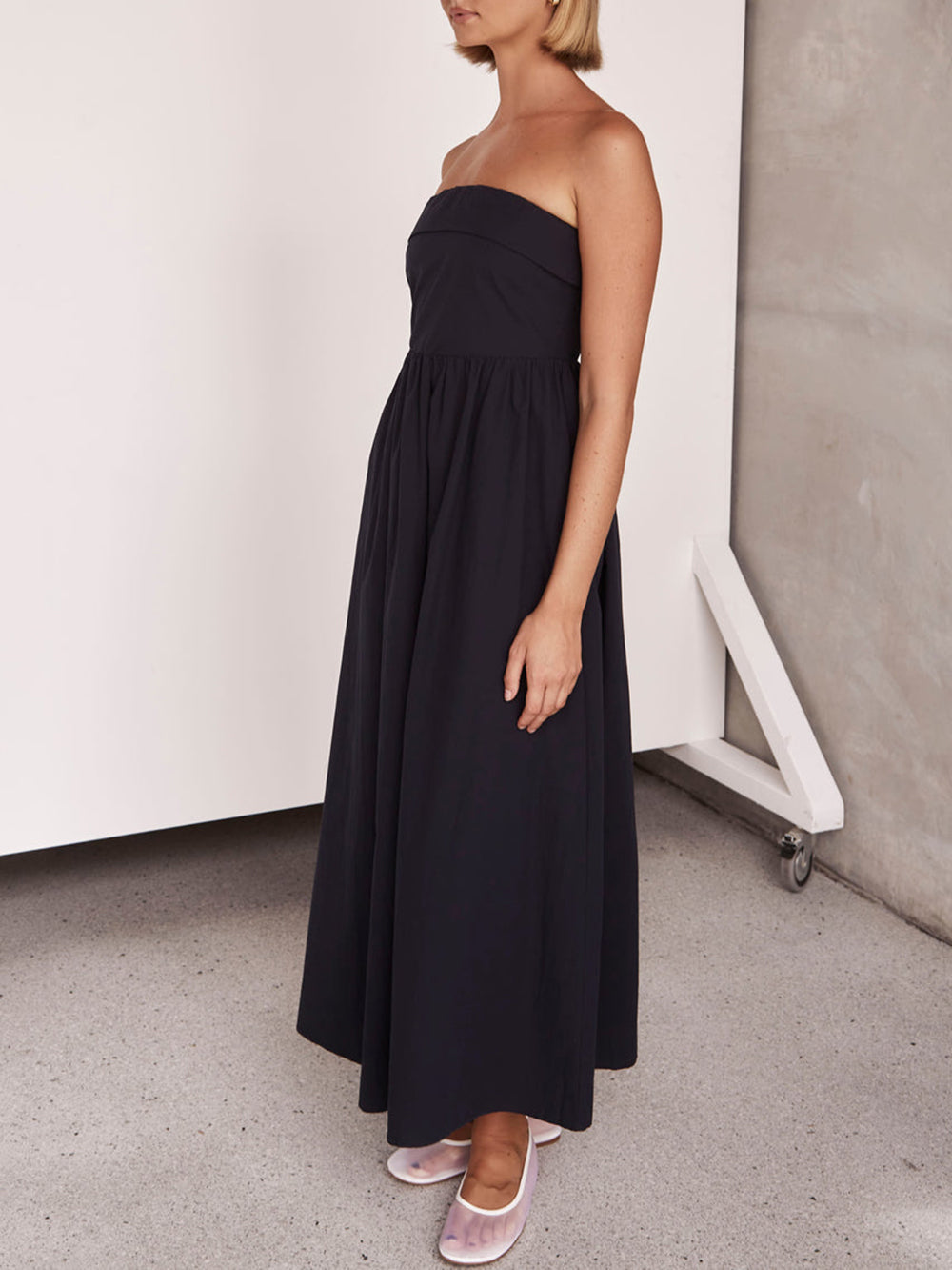 Strapless Fold Over Bandeau Gathered Waist A-Line Maxi Dress 5