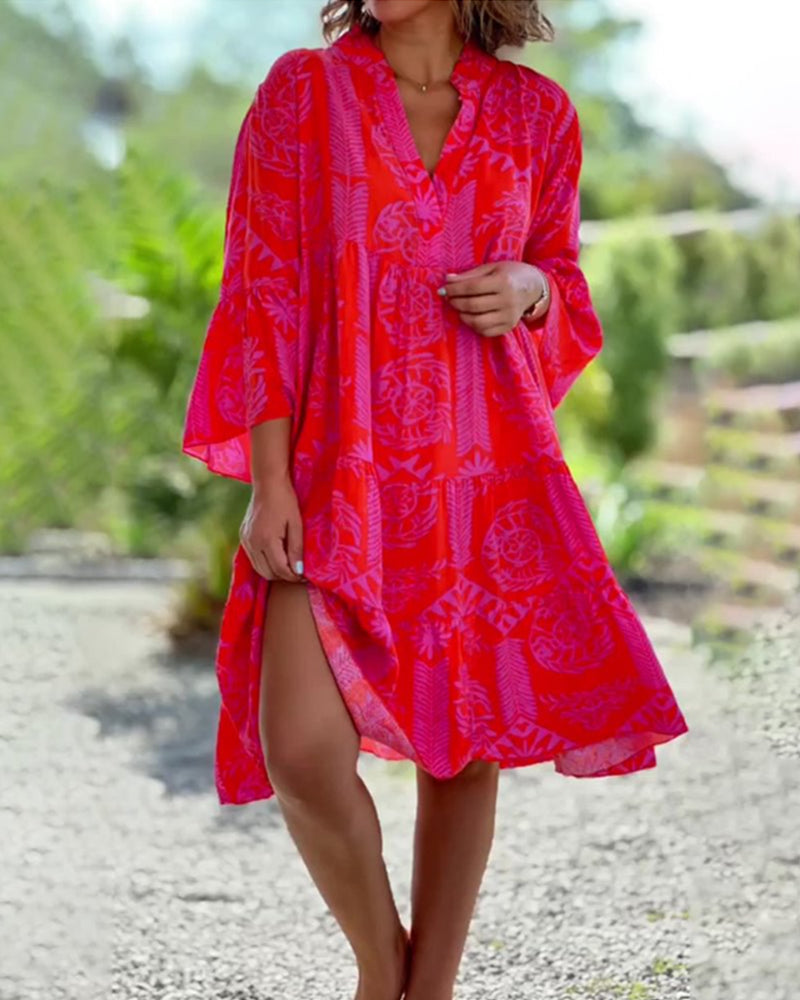 Oriana - Lightweight V-Neck Women's Dress Red