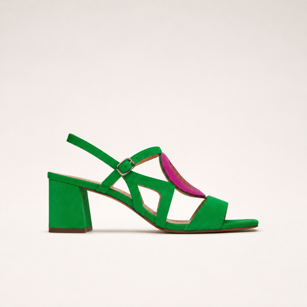 Suede-Look Cut Out Block Heel Slingback Sandals