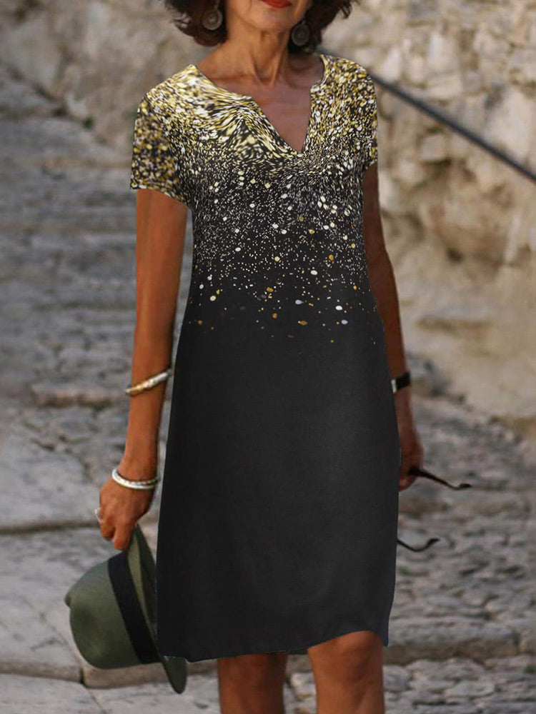 Sequin V-Neck Midi Dress in Gold - View 2