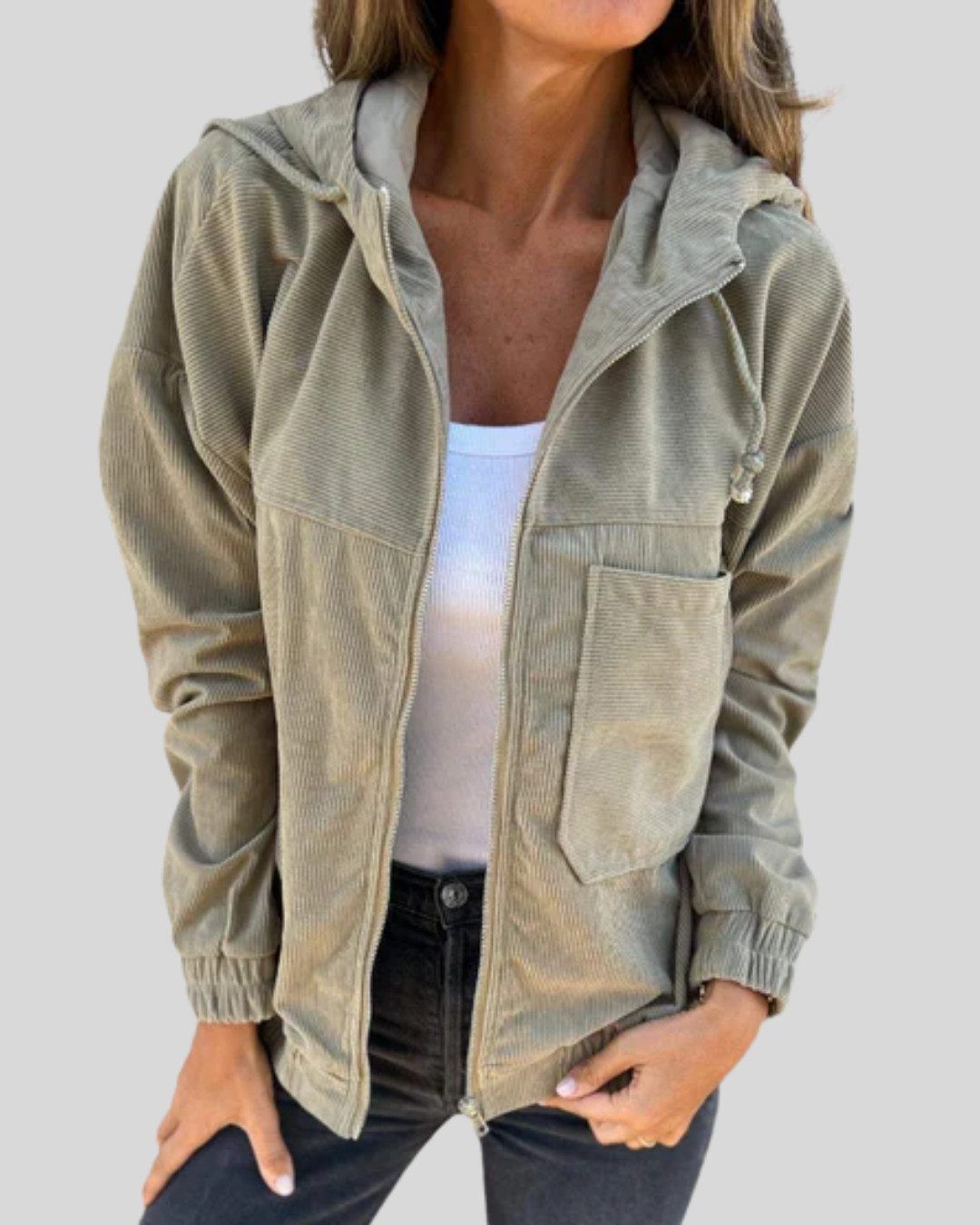 Corduroy Hooded Zip Front Jacket