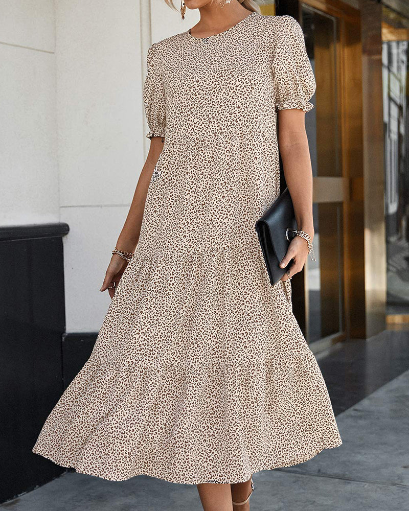 Printed Puff Sleeves Dress