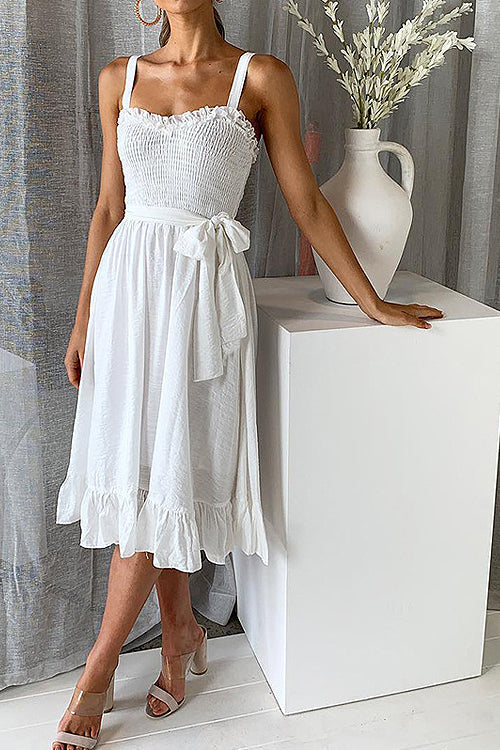 Gabriella Tie-waist Ruffled Midi Dress - 2 Colors White