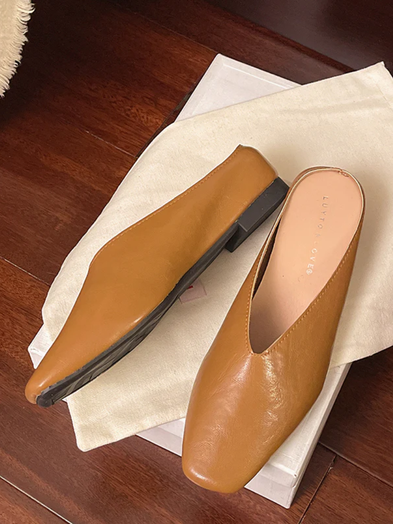 Square Toe Backless Flat Mules