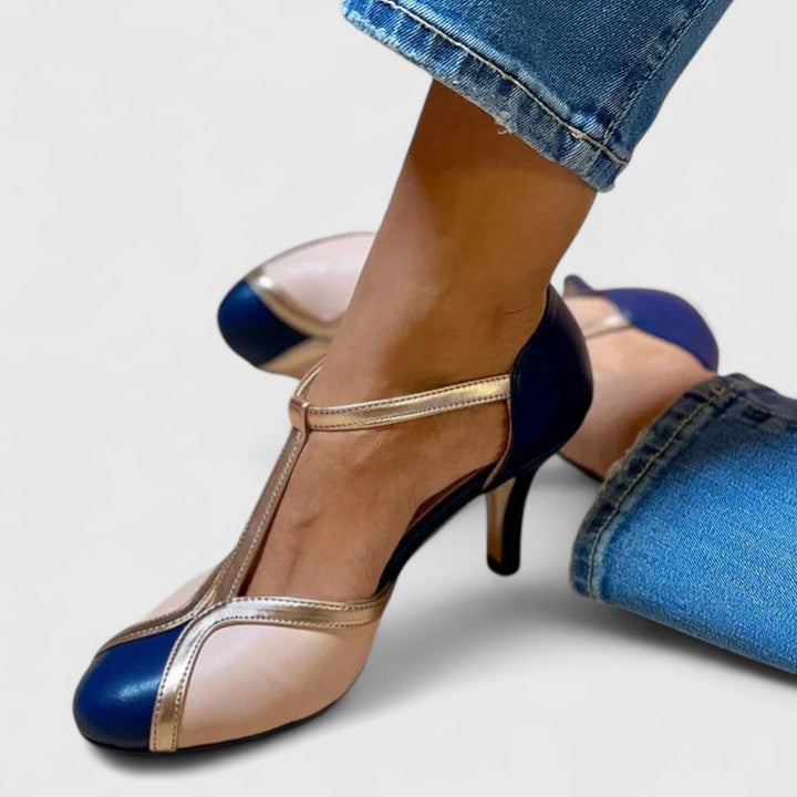 Cap Toe T-Strap Ankle Strap Stiletto Pumps
