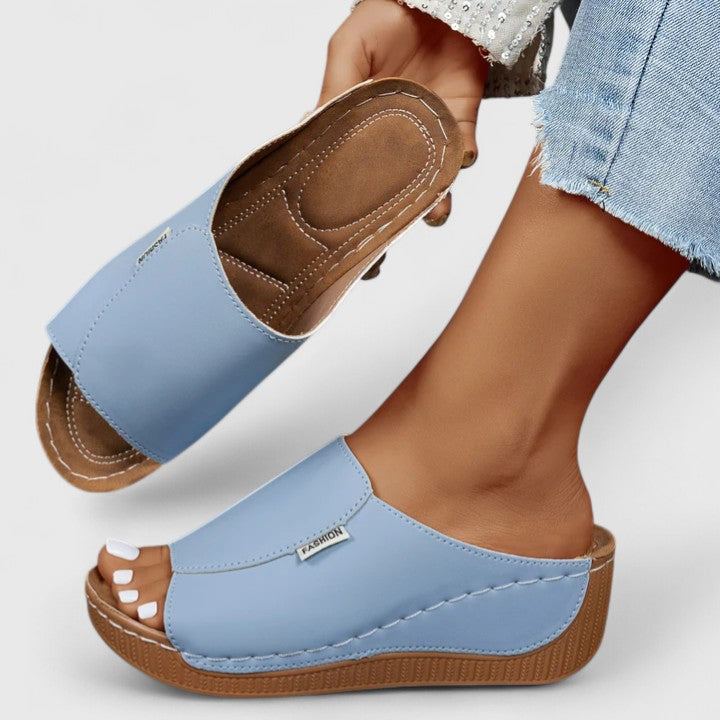 Open Toe Low Wedge Slide Mules