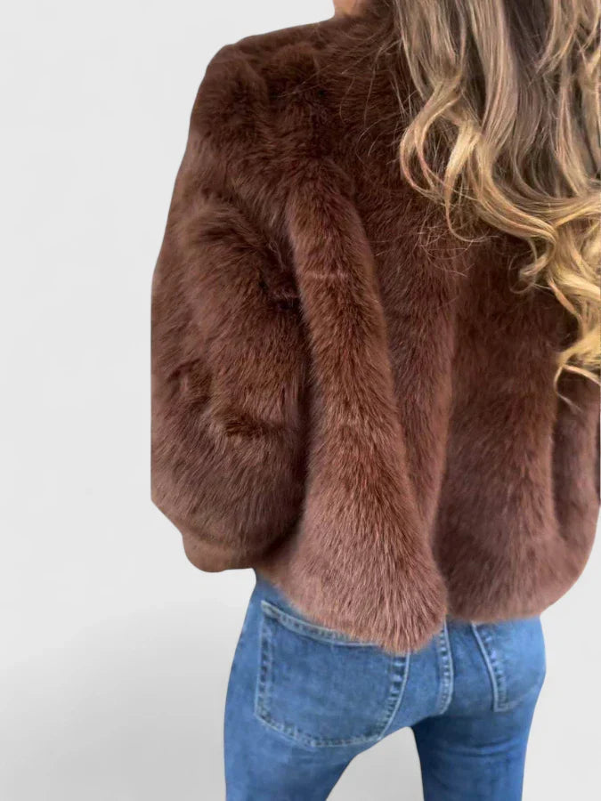 Faux Fur Zip Front Cropped Jacket