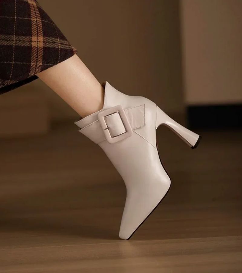 Pointed Toe Buckle Strap Block Heel Ankle Boots