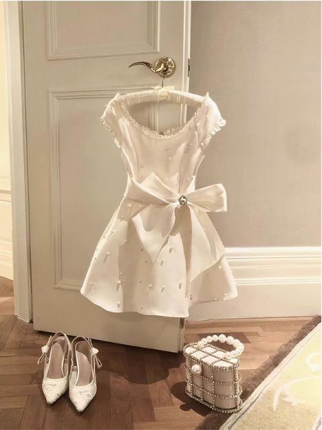 Pearl Satin A-Line Birthday Dress Bow Homecoming Dress