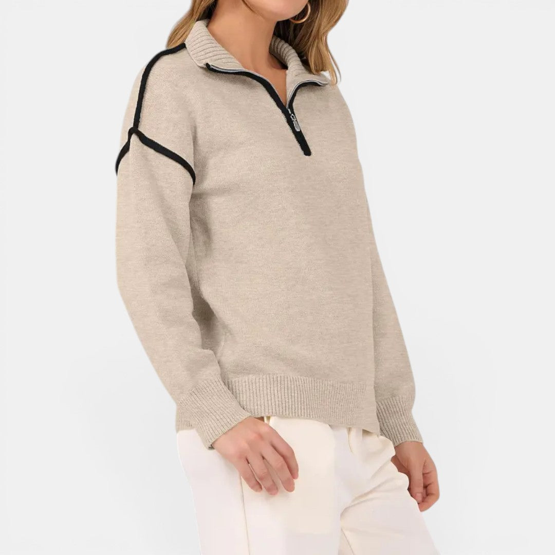Quarter Zip Collared Long Sleeve Sweater
