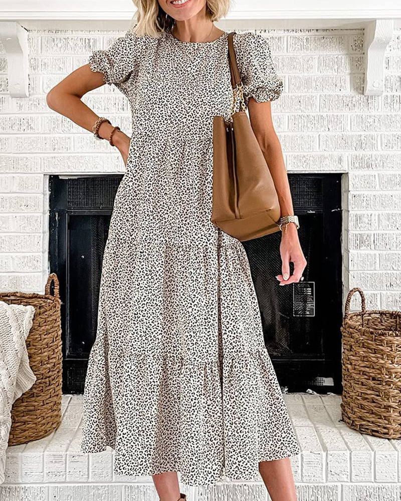 Printed Puff Sleeves Dress
