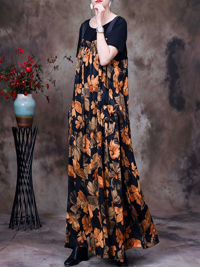 Always Glowing Printed Pleated Pocket Maxi Salopette Dress