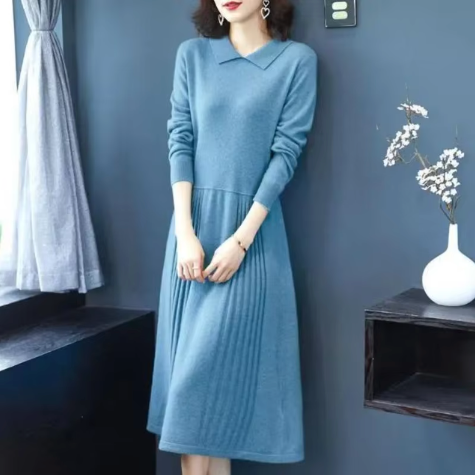 Lorena Boutique Knitted Dress with Collar for Women Premium Wardrobe Essential