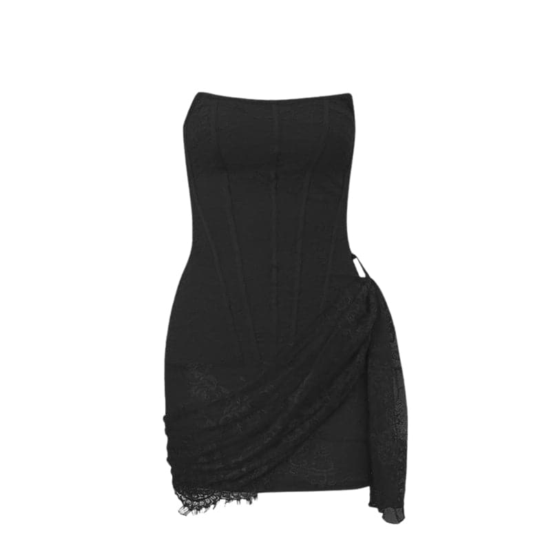 Irregular ruched backless lace up bustier tube mini dress 3