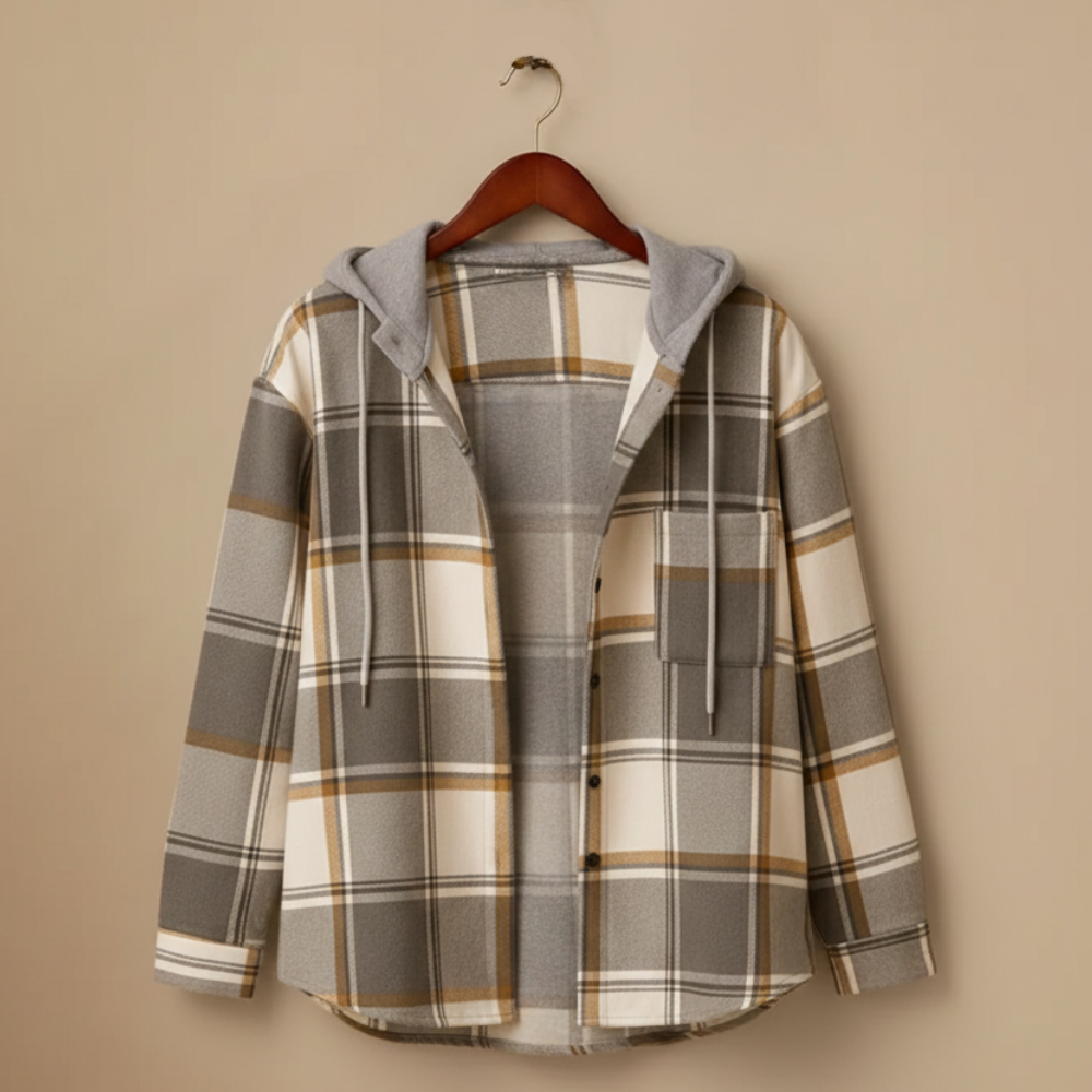 Chic Plaid Hooded Jacket – Relaxed Casual Fit