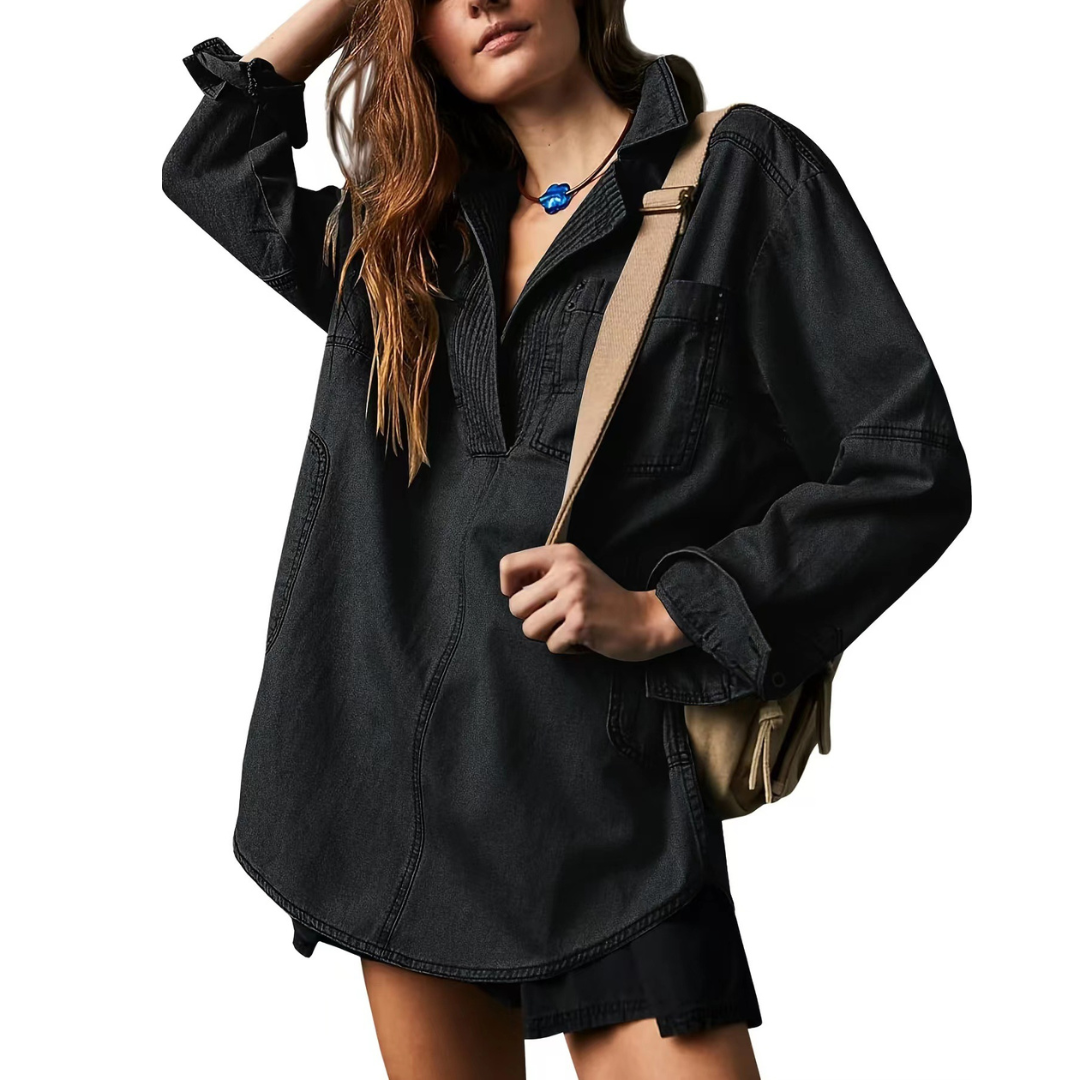 Nalinae™ | Chic V-Neck Denim Tunic Top