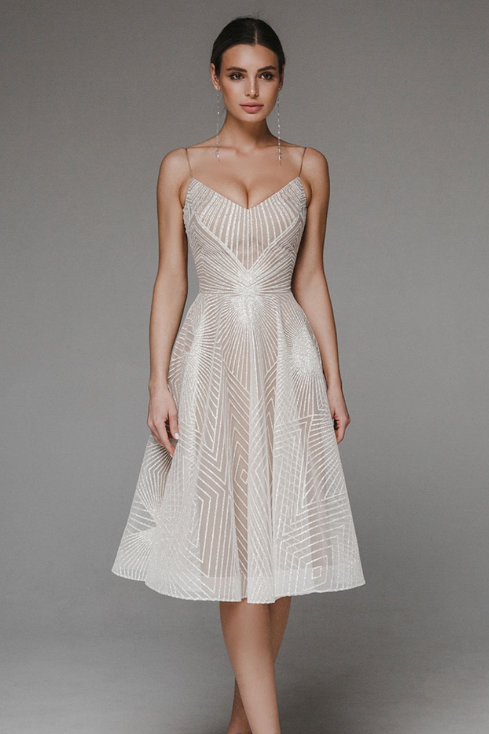 Sparkle Spaghetti Strap V-Neck A-Line Wedding Gown