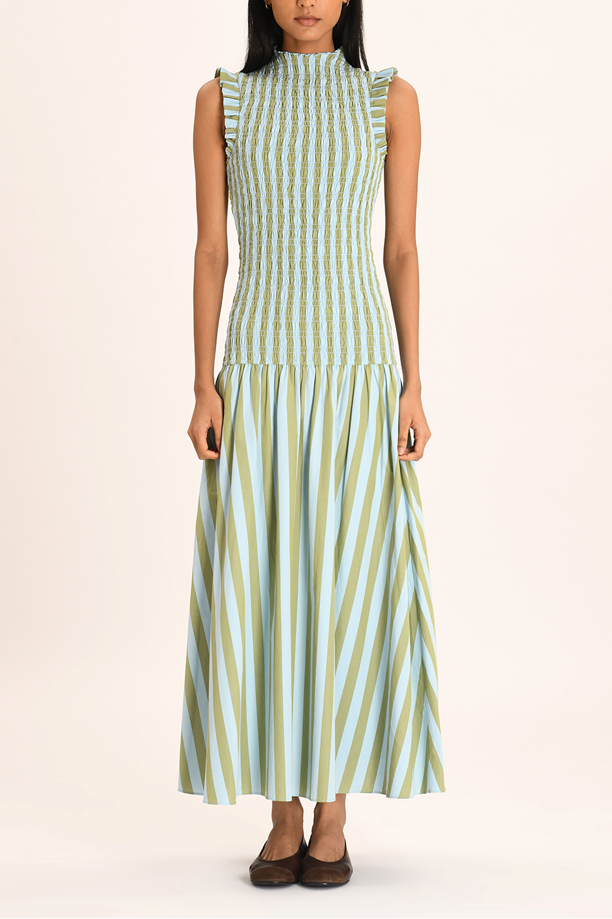 High Neck Sleeveless Fit and Flare Maxi Dress with Godet Skirt