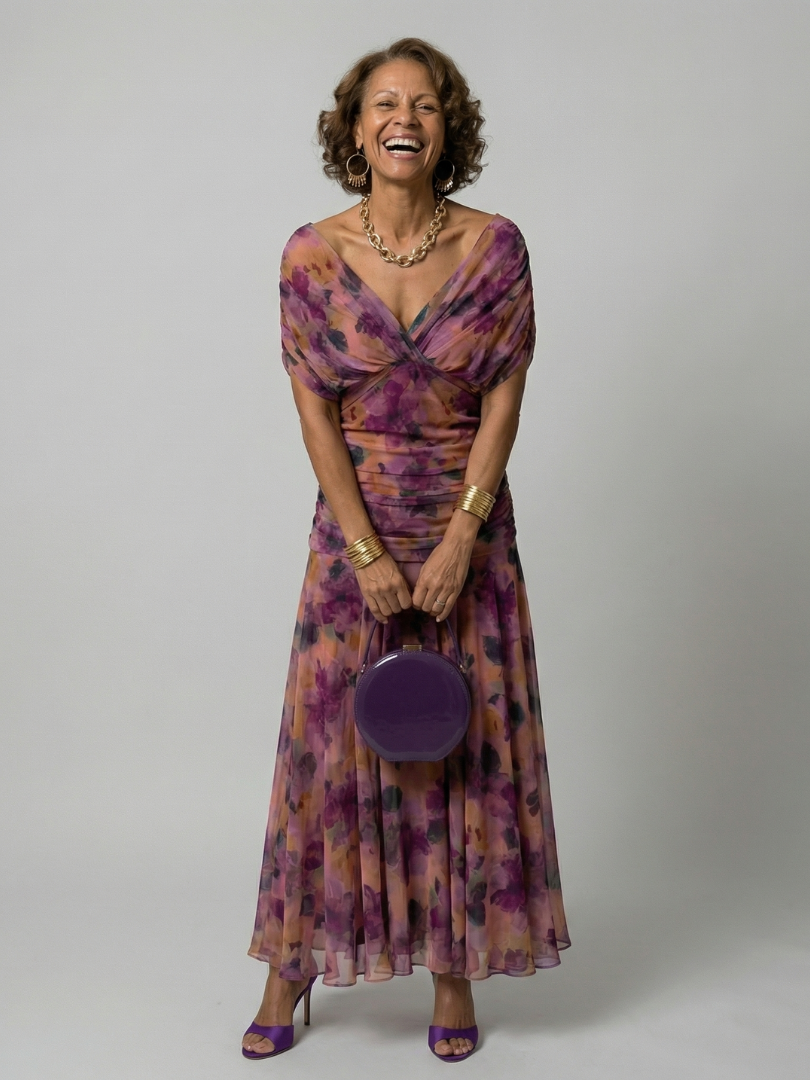 Floral Off Shoulder Ruched Maxi Dress