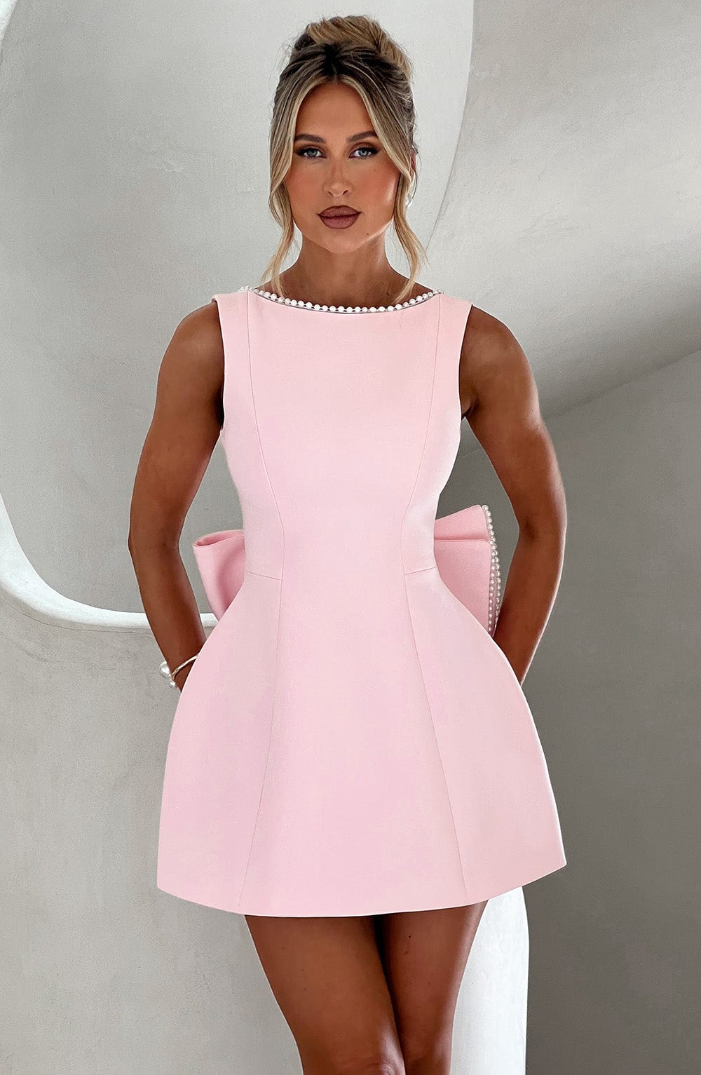 Sleeveless Bow Back Fit and Flare Mini Dress