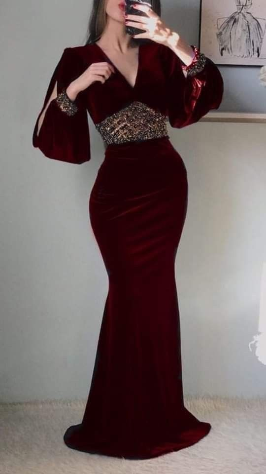 Elegant Burgundy Deep V Neck Mermaid Evening Dress,Pageant Dress cc866