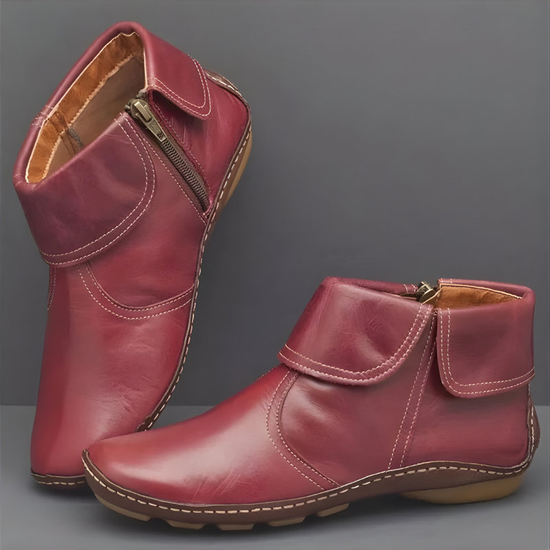 Side Zip Round Toe Flat Ankle Boots
