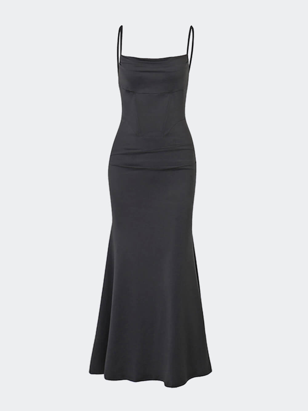 Spaghetti Strap Square Neck Corset Ruched Mermaid Maxi Dress