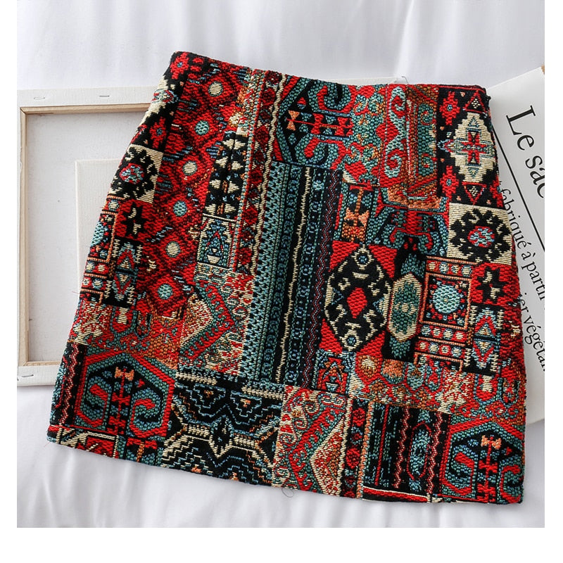Boho Geometric Pattern A-Line Mini Skirts
