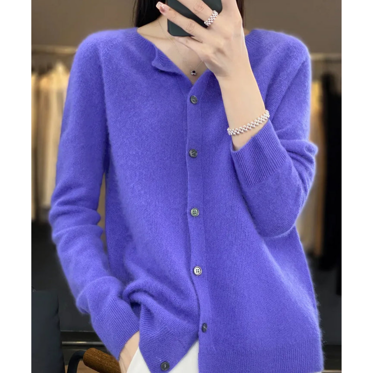 Round Neck Button Front Long Sleeve Knit Cardigan
