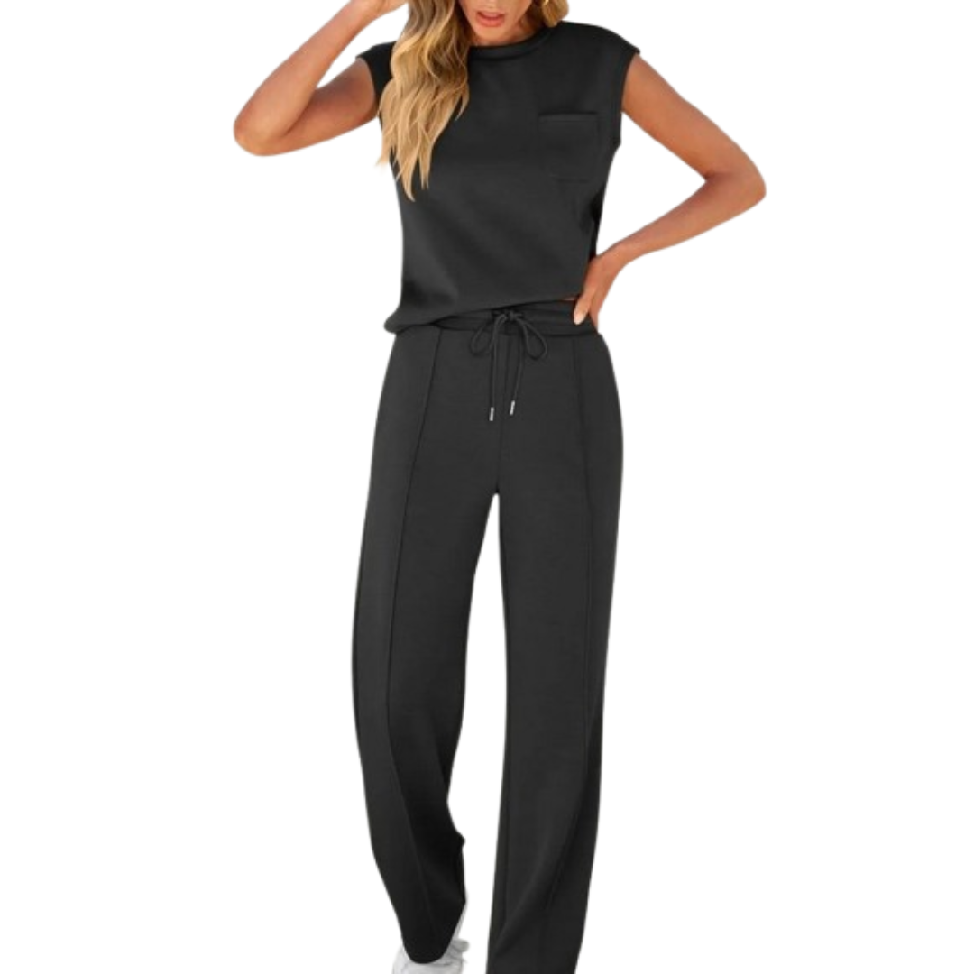 Cap Sleeve Top and Wide Leg Pants Two Piece Set