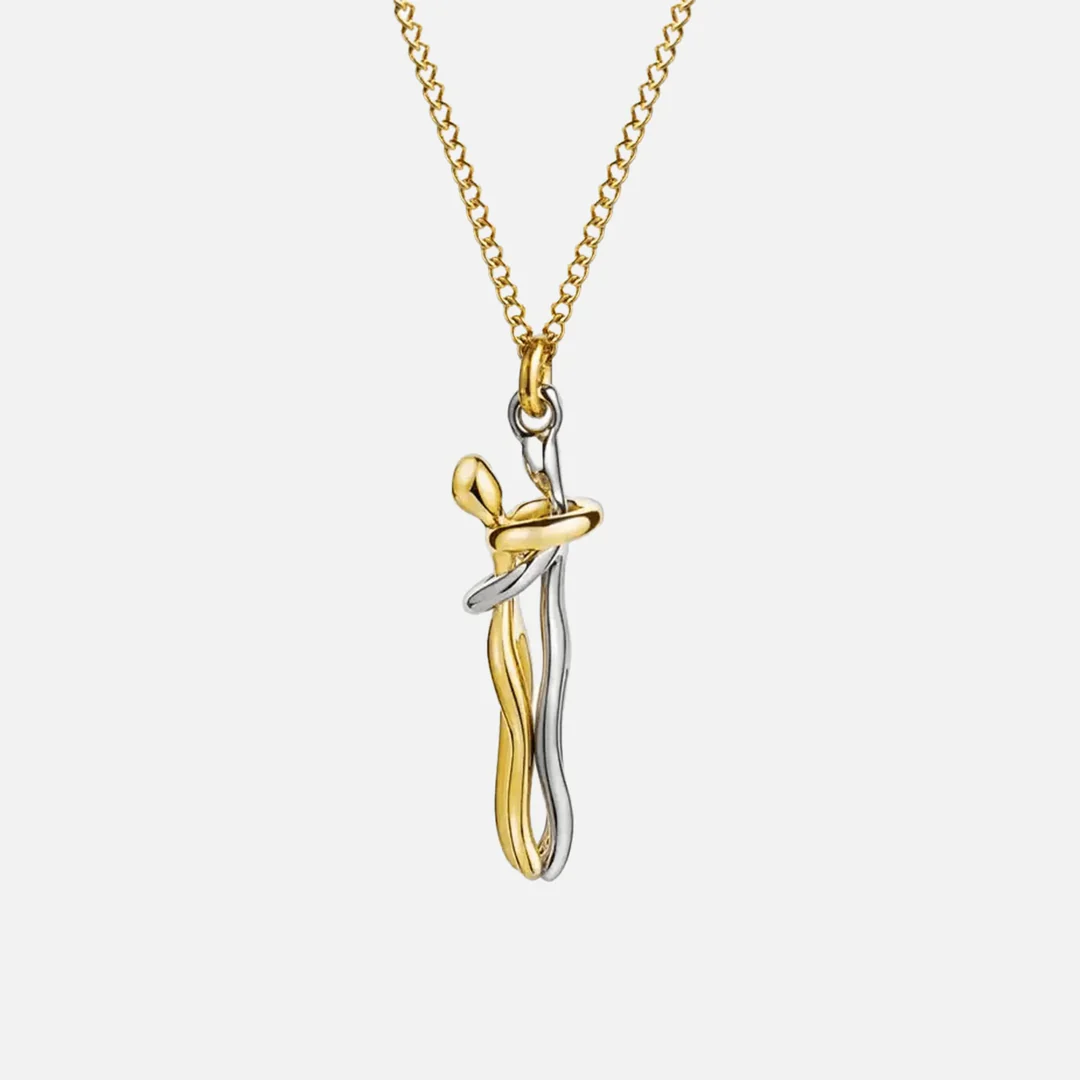 Two Tone Hugging Couple Pendant Necklace