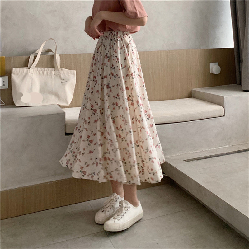 Flowers Pattern Pleated Long Casual Skirts