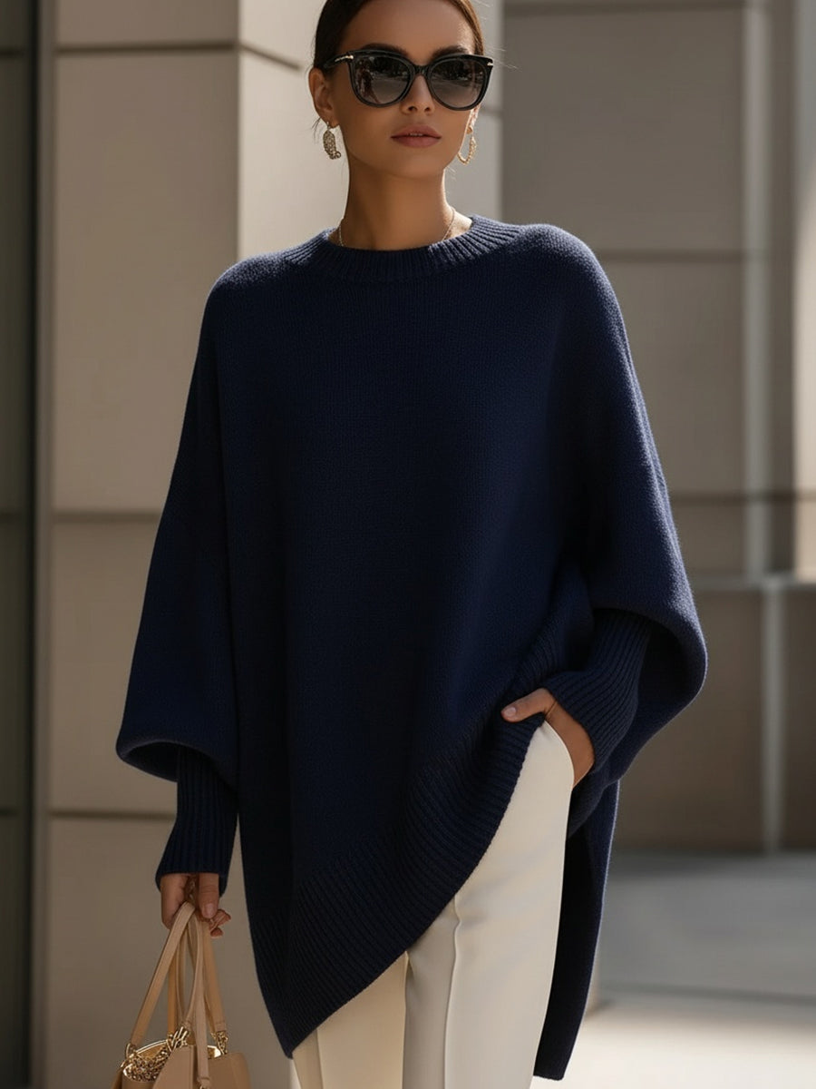 Women's Sweater | Oversized Poncho Ribbed Trim
