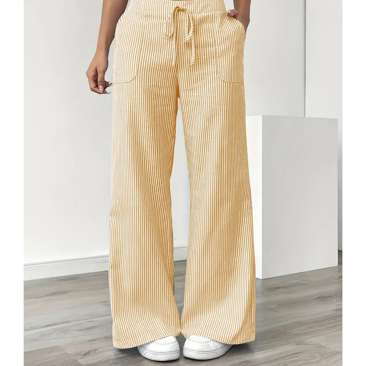 Striped Drawstring Wide Leg Pocket Pants