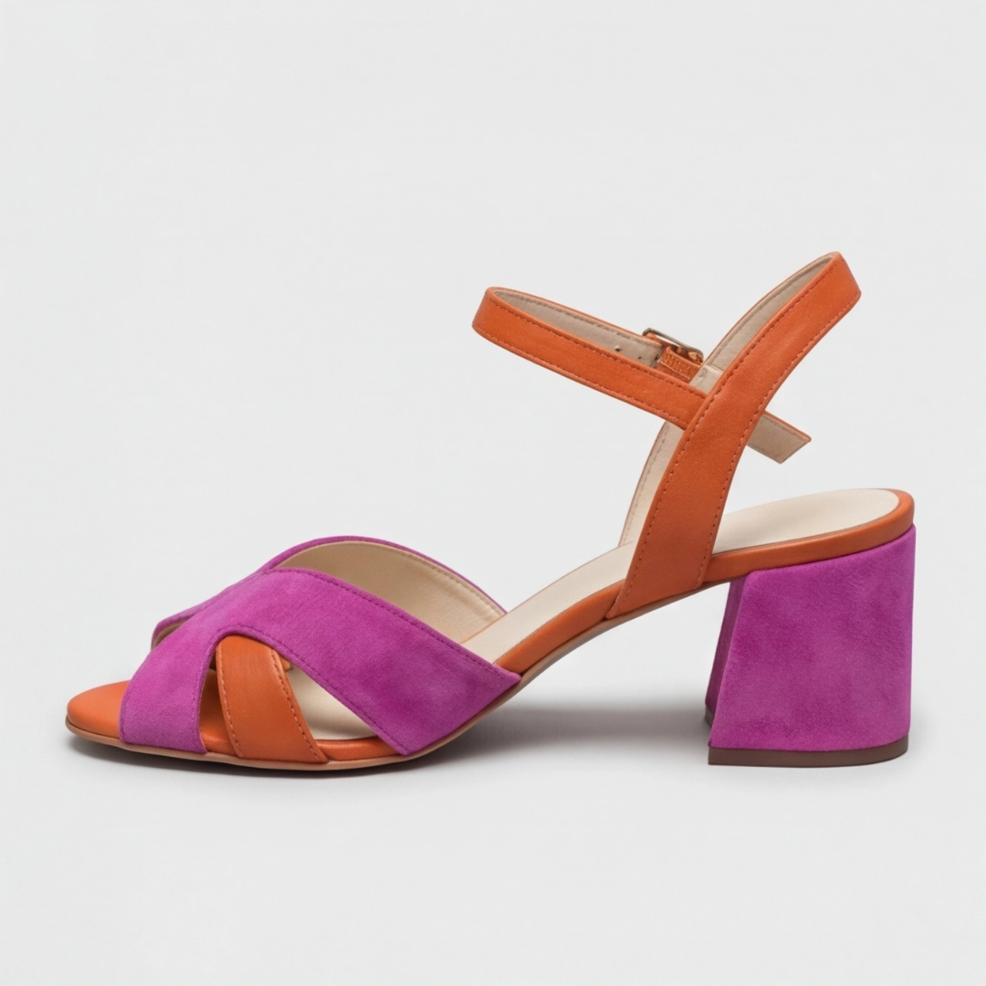 Open Toe Cross Strap Ankle Buckle Block Heel Sandals