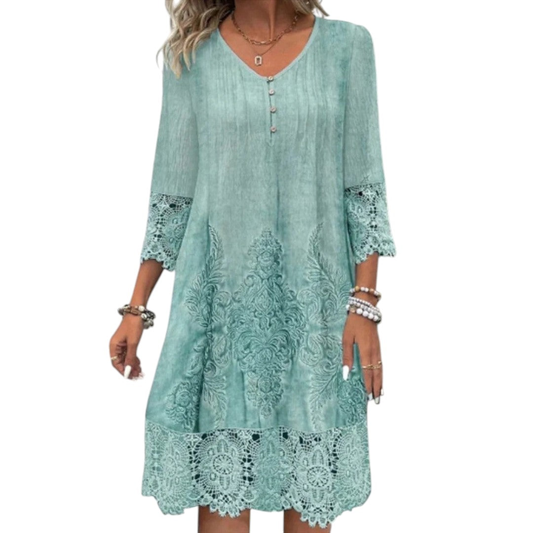 Alvinea™ | Lace-Trim A-Line Dress Green