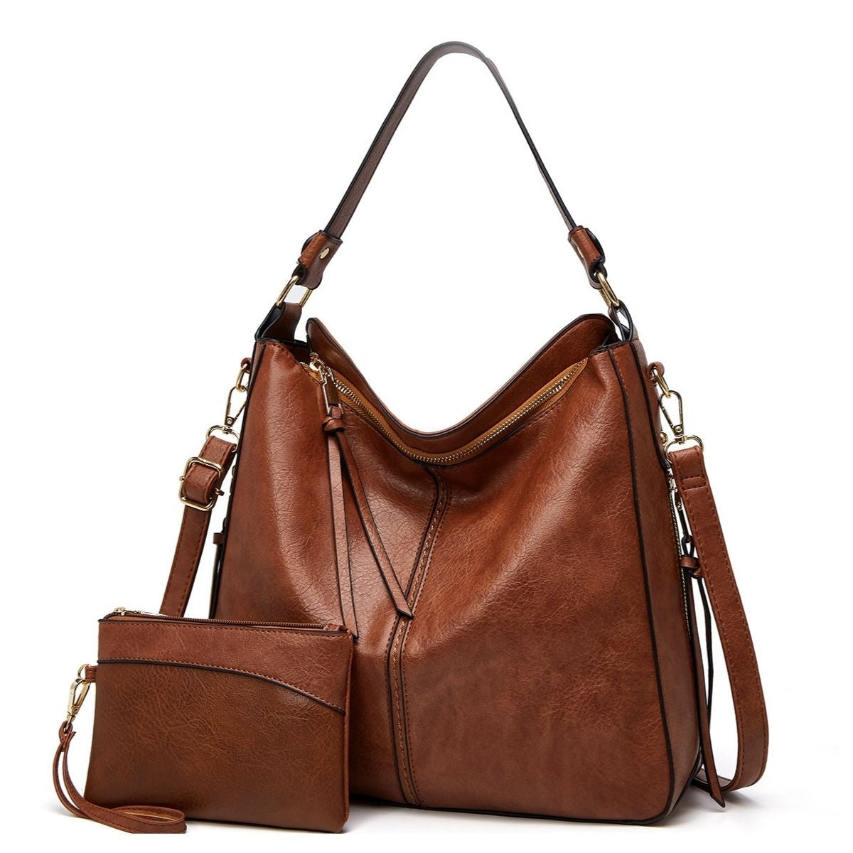 Zip Pocket Slouchy Hobo Shoulder Bag